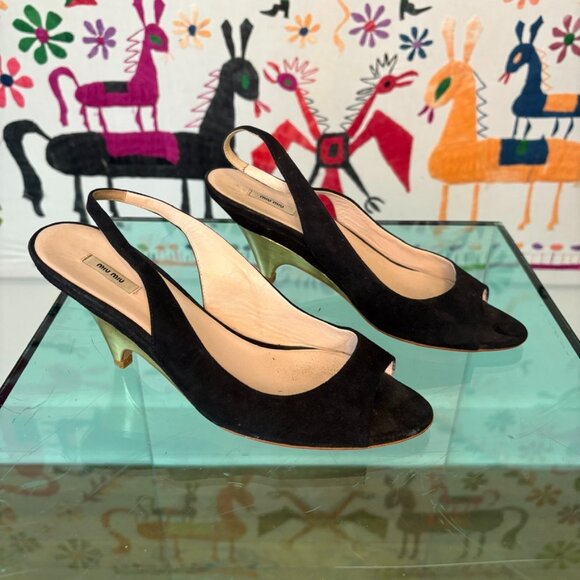 MIU MIU Black Suede Slingbacks – Italian Luxury (EU 37) - Picture 1 of 7